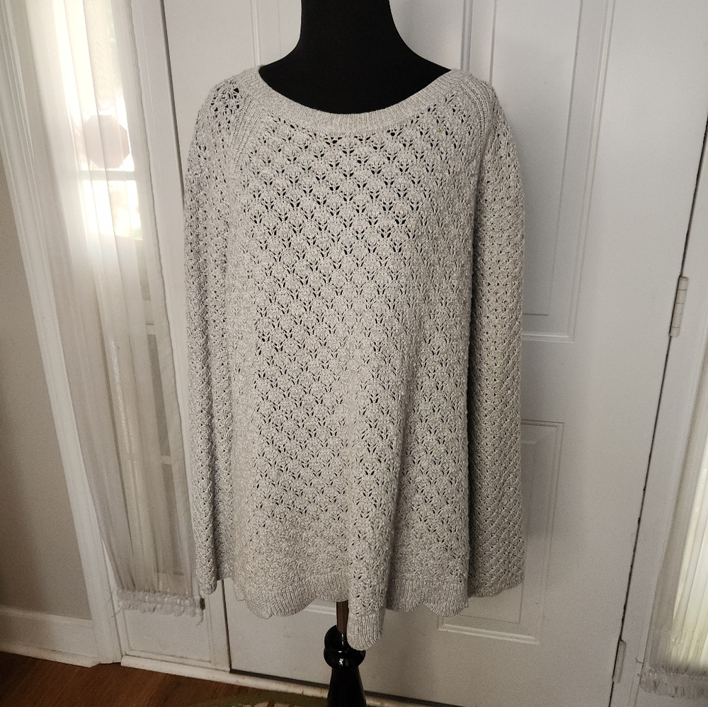 LOFT Open Knit‎ Gray Sweater  Size XL